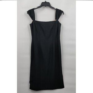 Maggy London Stretch Square Neck Slim Fit Boxy Textured Midi Dress 8 Black